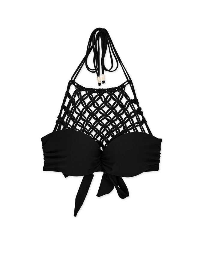 【PUSH UP】Bohemien Weave Braided Halter Bikini Top With Bra Padded