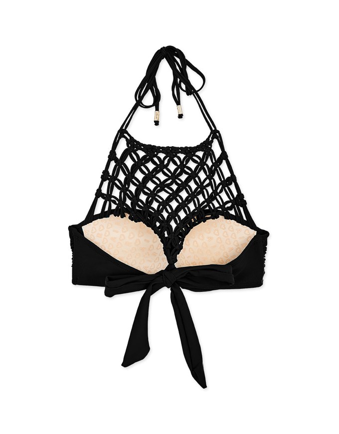 【PUSH UP】Bohemien Weave Braided Halter Bikini Top With Bra Padded
