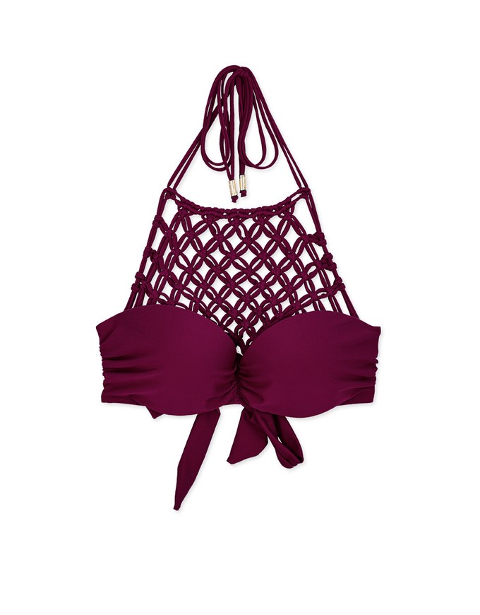 【PUSH UP】Bohemien Weave Braided Halter Bikini Top With Bra Padded