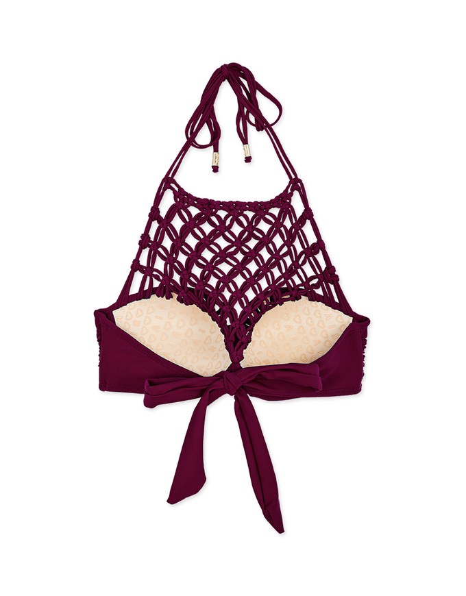 【PUSH UP】Bohemien Weave Braided Halter Bikini Top With Bra Padded
