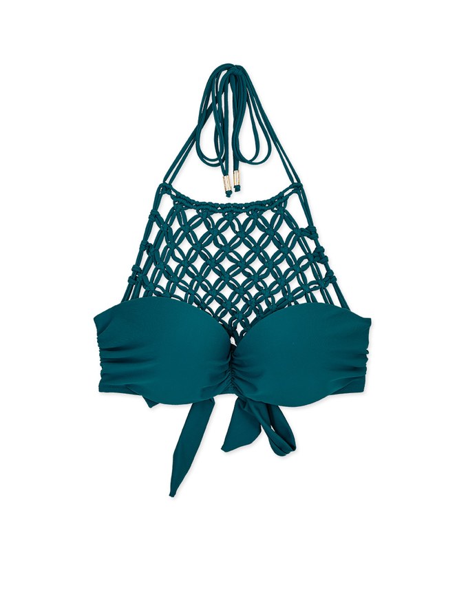 【PUSH UP】Bohemien Weave Braided Halter Bikini Top With Bra Padded