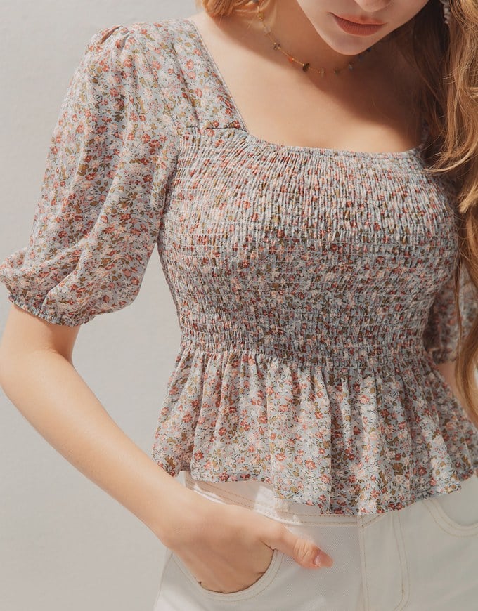 Floral Smocked Peplum Top