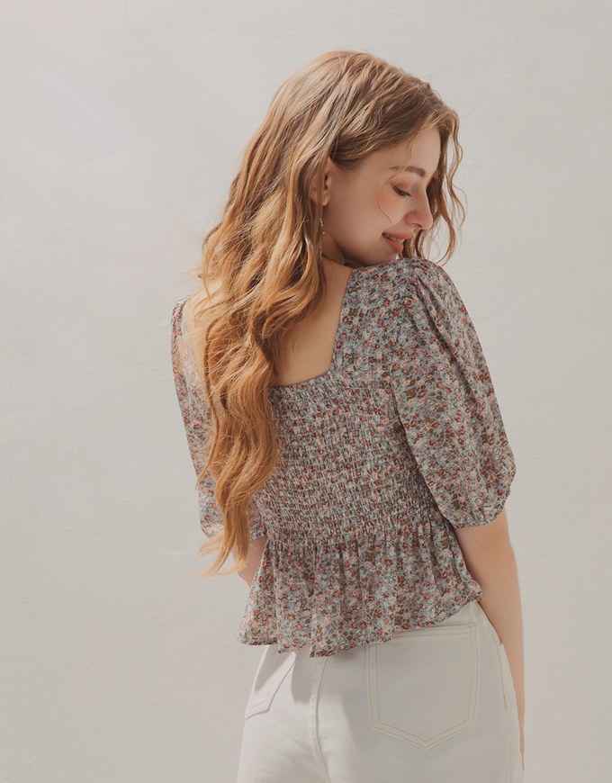 Floral Smocked Peplum Top