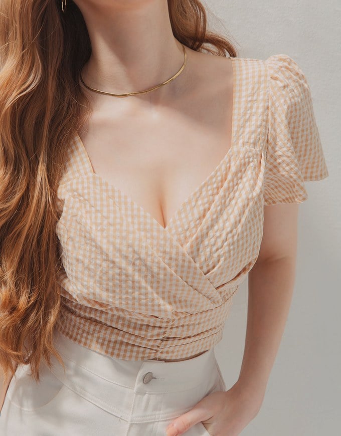 Deep V Tie-Back Gingham Top