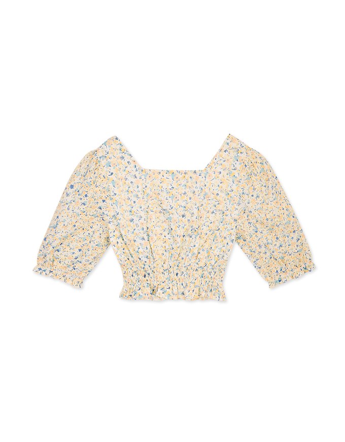 Cinched Waist Square Neck Floral Top