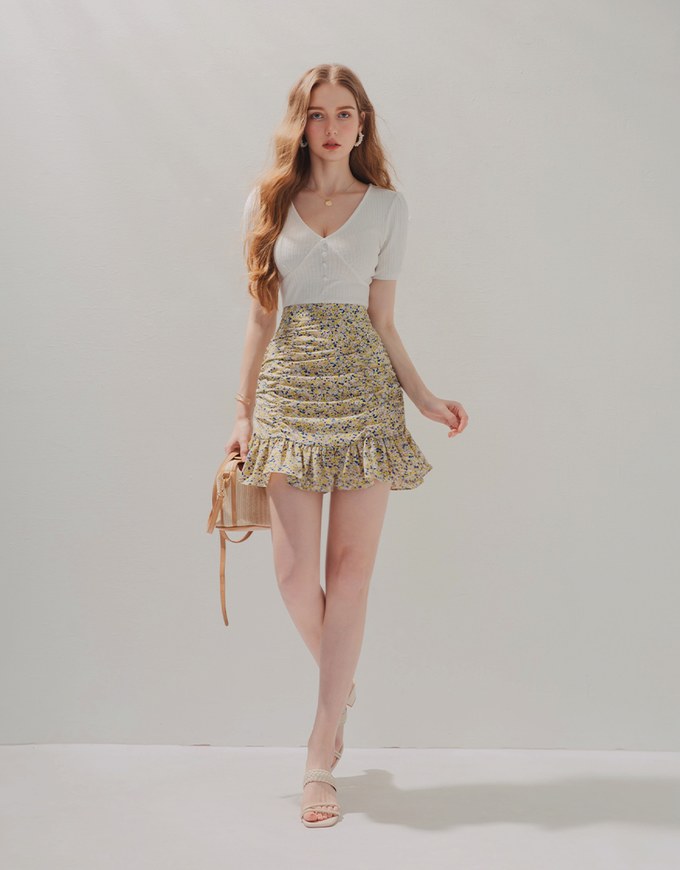 Floral Ruffle Mini Draped Skort