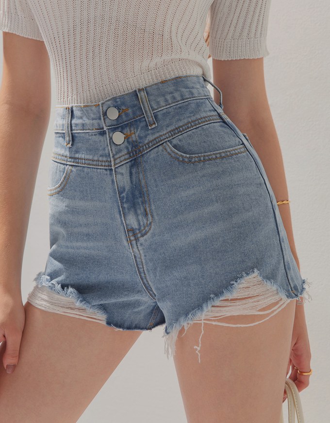 High Waisted Ripped Denim Jeans Short