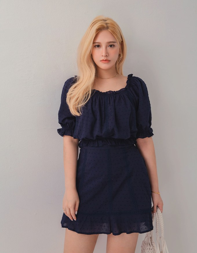 Swiss Dot Ruffled Hem Skirt