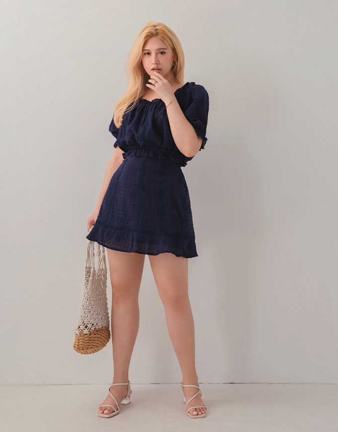 Swiss Dot Ruffled Hem Skirt