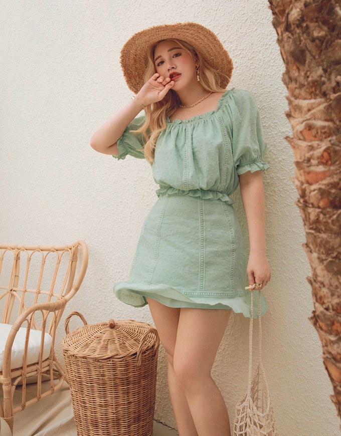 Swiss Dot Ruffled Hem Skirt