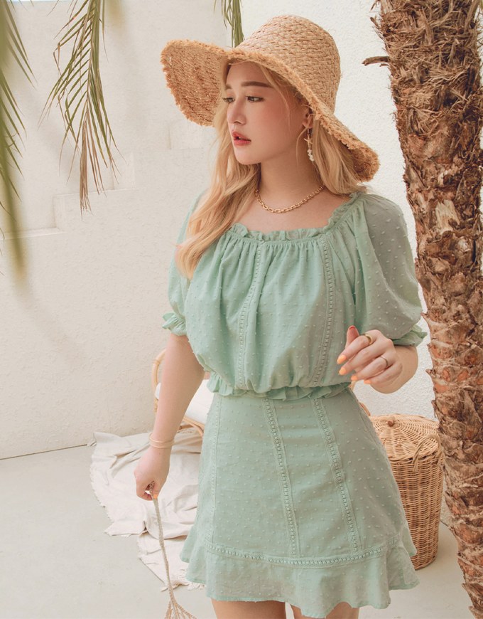 Swiss Dot Ruffled Hem Skirt