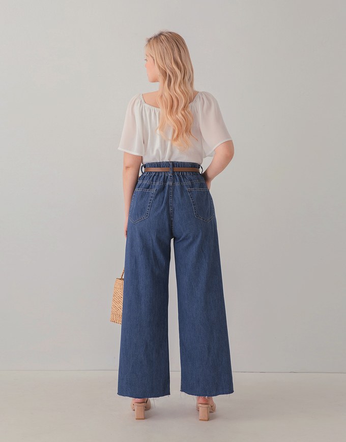 Casual Diagonal Denim Jeans Flare Pants (With belt)