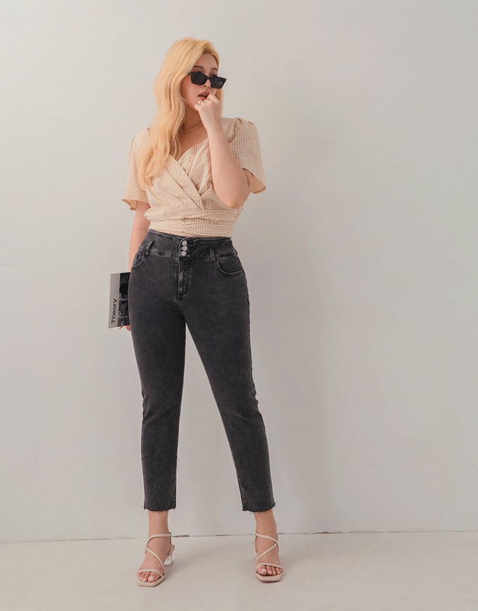 High Waisted Buttoned Skinny Denim Jeans Pants