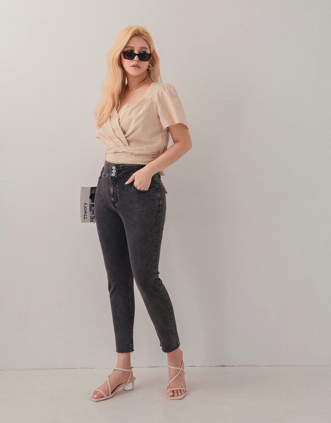 High Waisted Buttoned Skinny Denim Jeans Pants