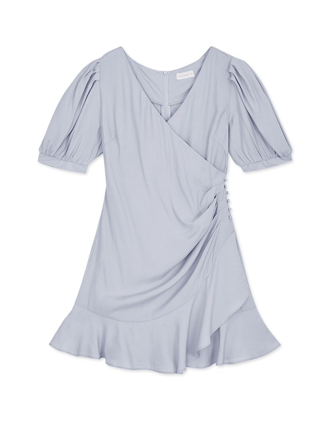 Asymmetrical Ruched Frill Hem Mini Dress