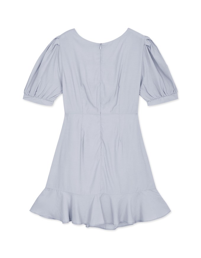 Asymmetrical Ruched Frill Hem Mini Dress