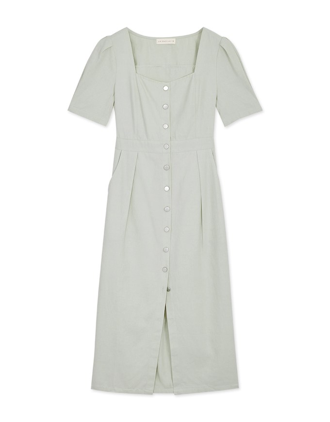 Edgy Smart Buttoned Overlap Midi Dress