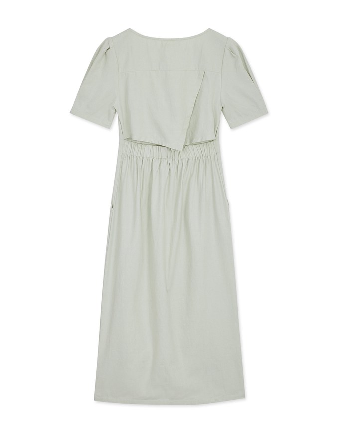 Edgy Smart Buttoned Overlap Midi Dress