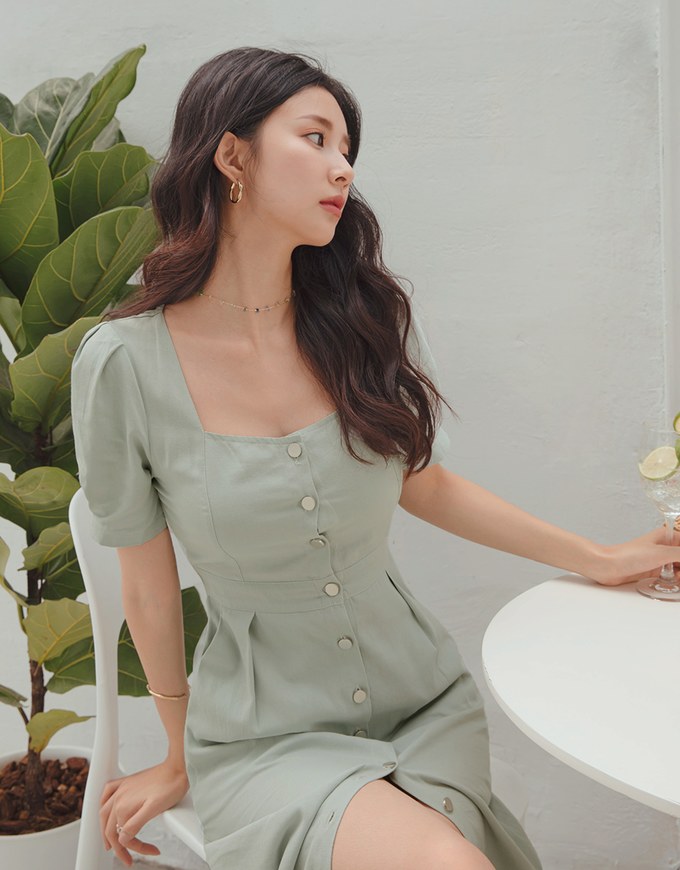 Edgy Smart Buttoned Overlap Midi Dress