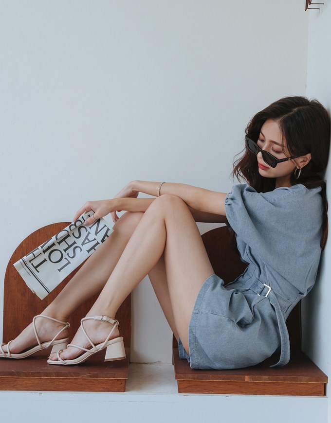 Button-Front Slimming Denim Jeans Playsuit