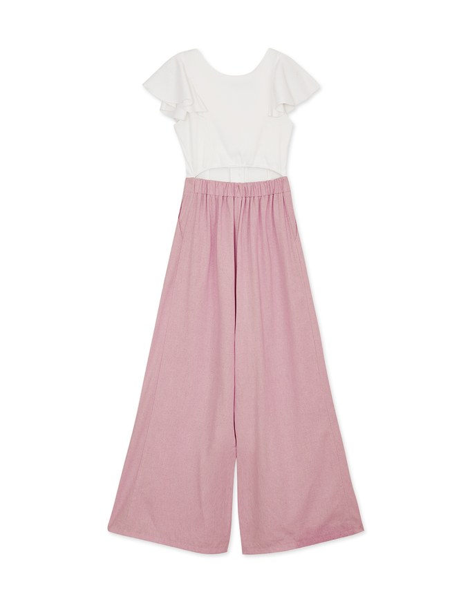 Frill Sleeves Hollowed-Back Jumpsuit