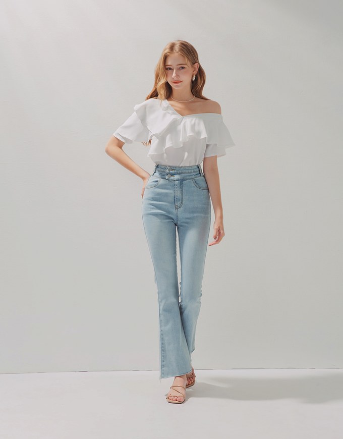 Frilly Fluttery One-Shoulder Top