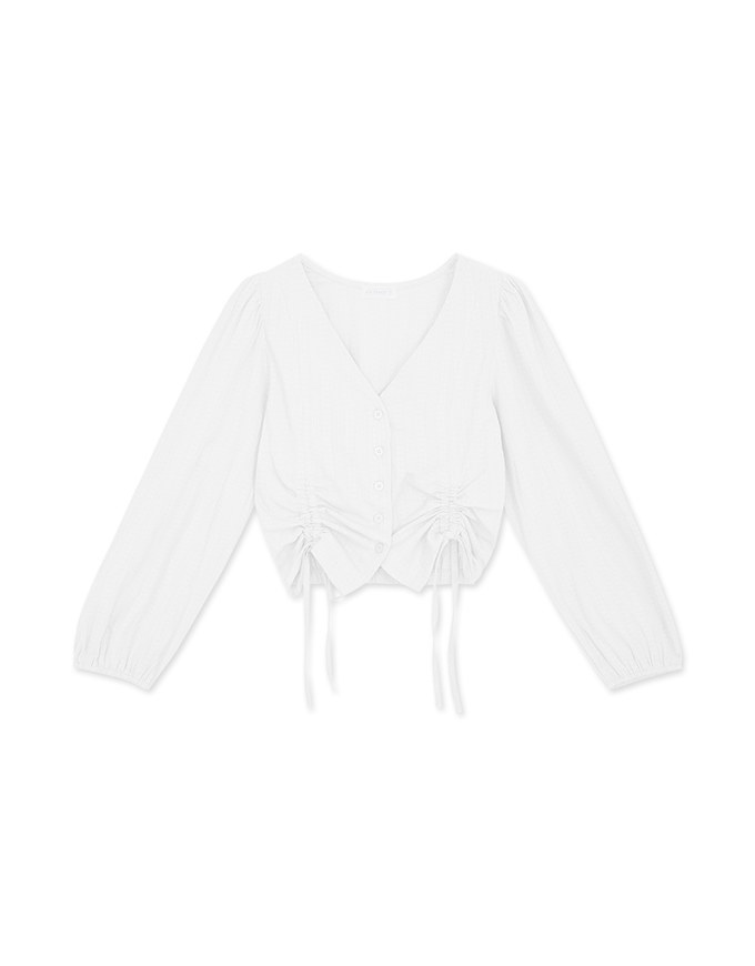Simple Plain Dual-Drawstring Buttoned Top
