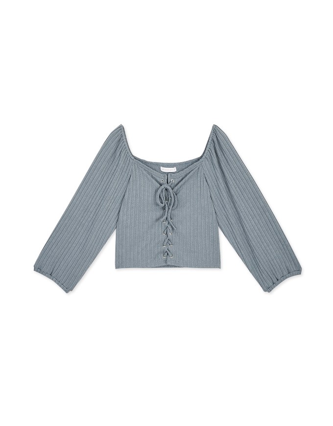 Square Neck Cross Tie Embossed Top