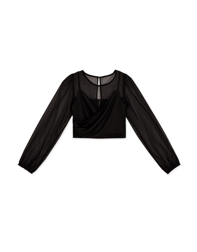 Fake Two-Piece Sheer Crop Top