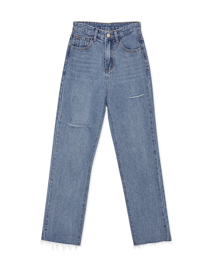Voguish Ripped Straight-Leg Denim Jeans Pants