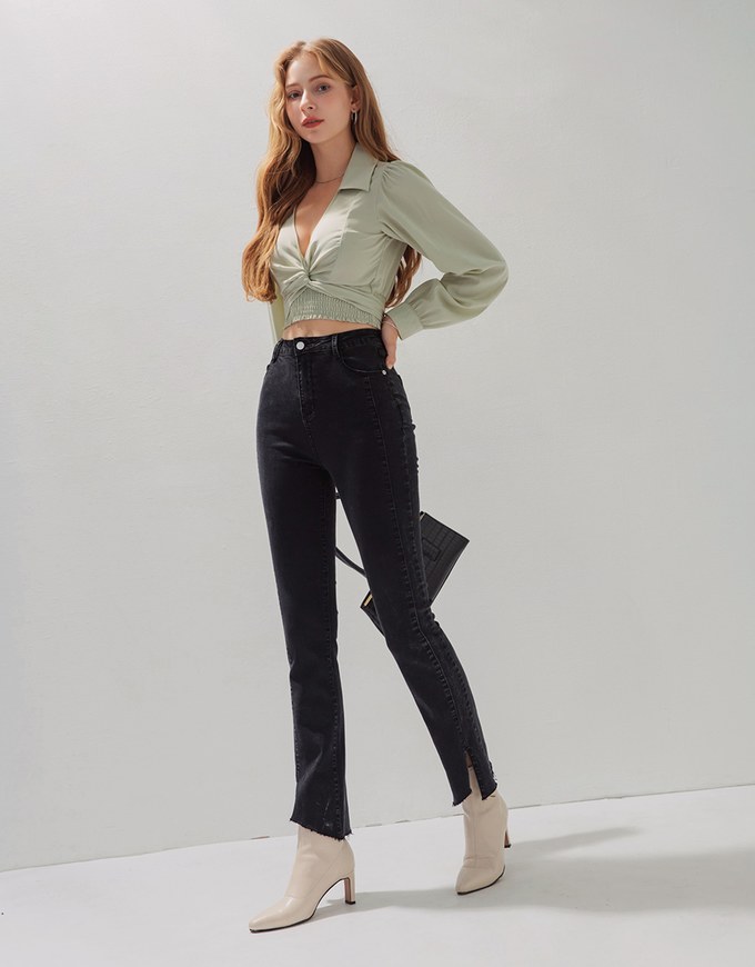 Edgy Chic Side-Slit Slim Fit Denim Jeans Pants
