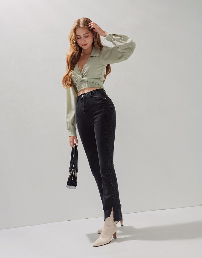 Edgy Chic Side-Slit Slim Fit Denim Jeans Pants