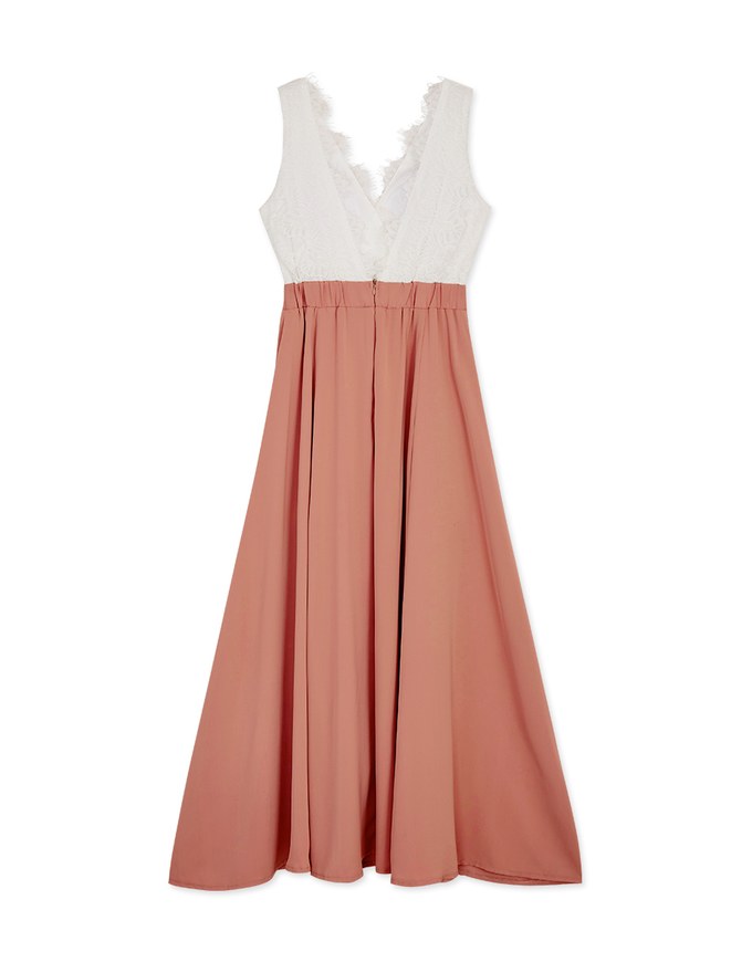 Embroidered Lace Trim Splice Maxi Dress