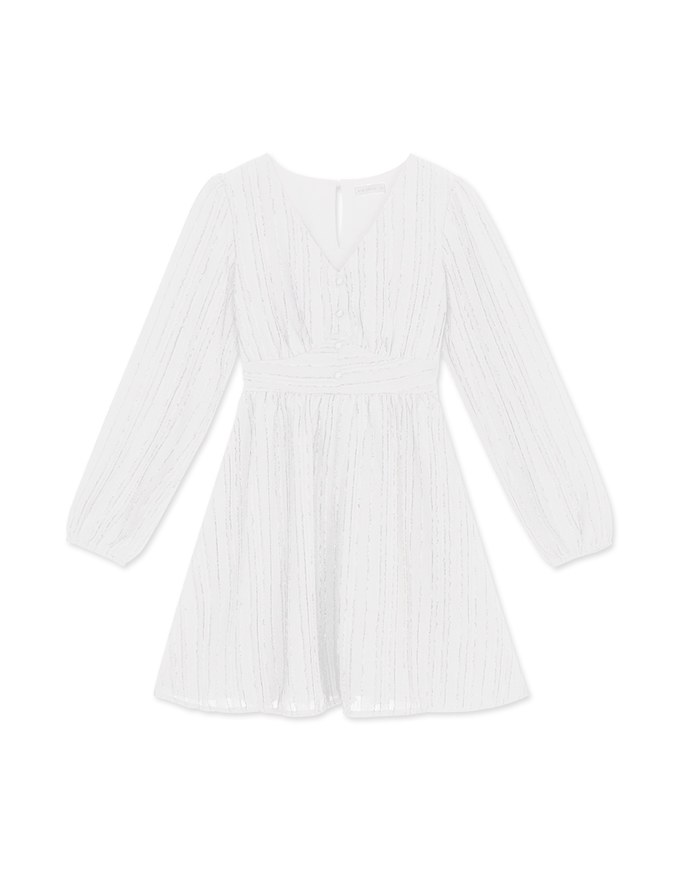 Soigné Feather Trim Buttoned Mini Dress