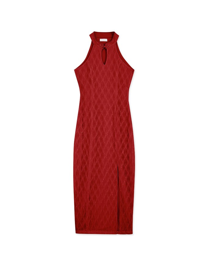 Qipao DRESS Mermaid Fabric Halter Neck Cheongsam Maxi Midi Dress