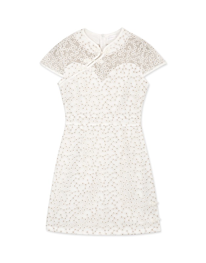 Qipao DRESS With Side Slit Lace Mini Exclusive Design Cheongsam