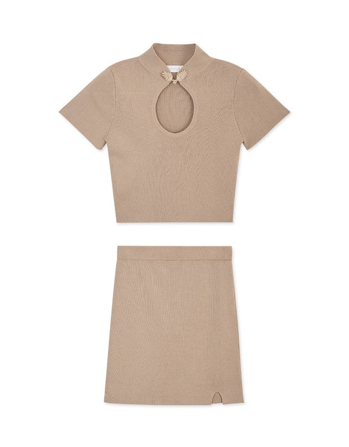 Qipao SET WEAR Minimal Chic Knit Cheongsam Top + Skirt Set Wear