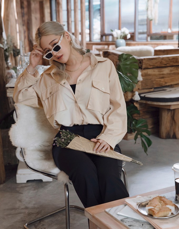 2Way Hype Military-Inspired Tie-Waist Crop Blouse Shirt