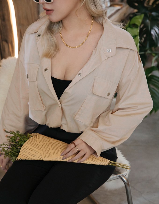2Way Hype Military-Inspired Tie-Waist Crop Blouse Shirt