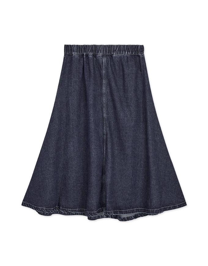 A-Line Buttoned Demin Midi Skirt