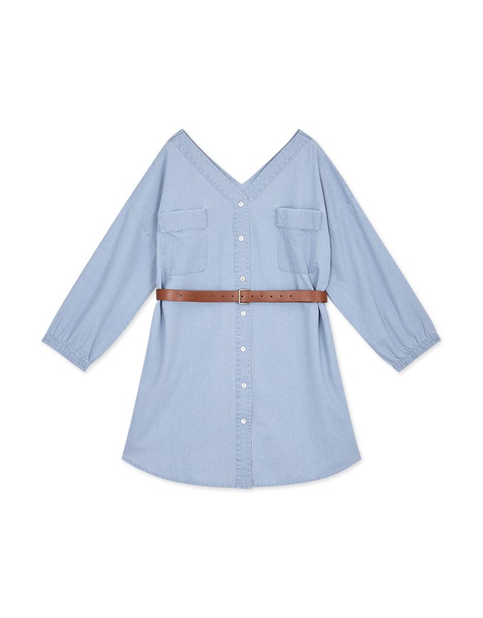 Voguish Buttoned Puffy Denim Jeans Mini Dress(With belt)
