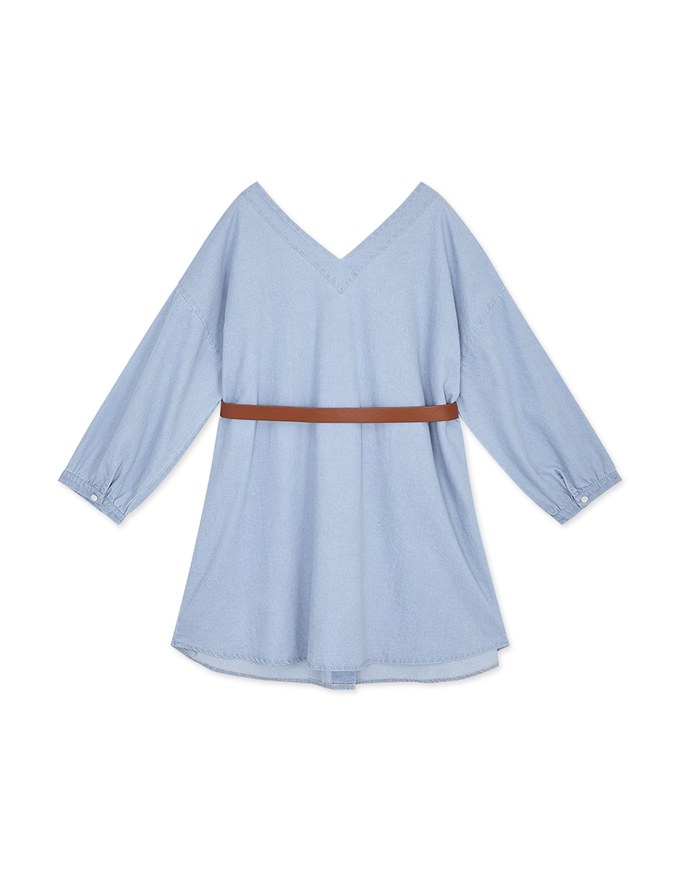 Voguish Buttoned Puffy Denim Jeans Mini Dress(With belt)
