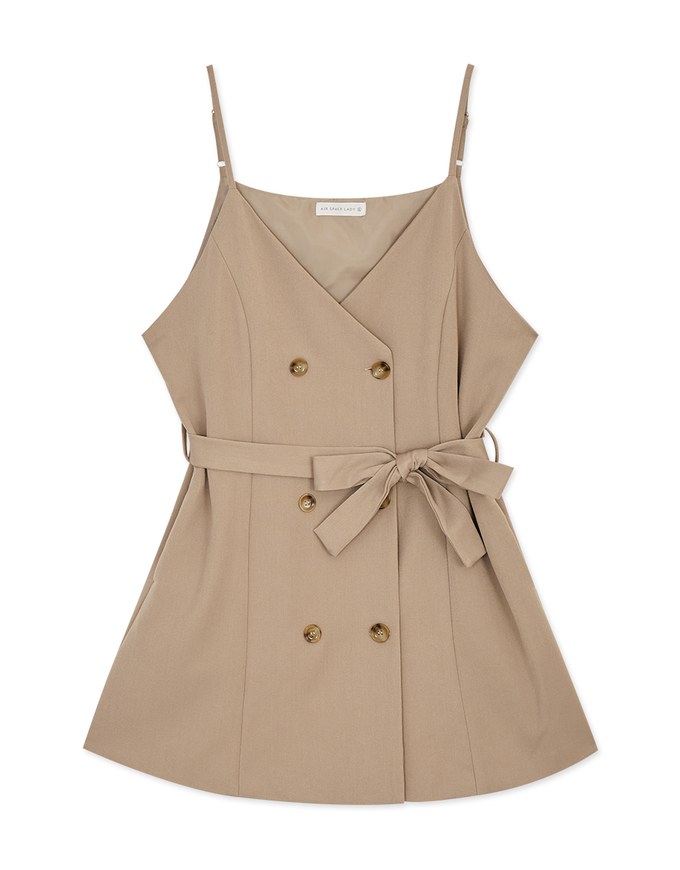 Korean Style Thin Straps Double- Belted Mini Dress