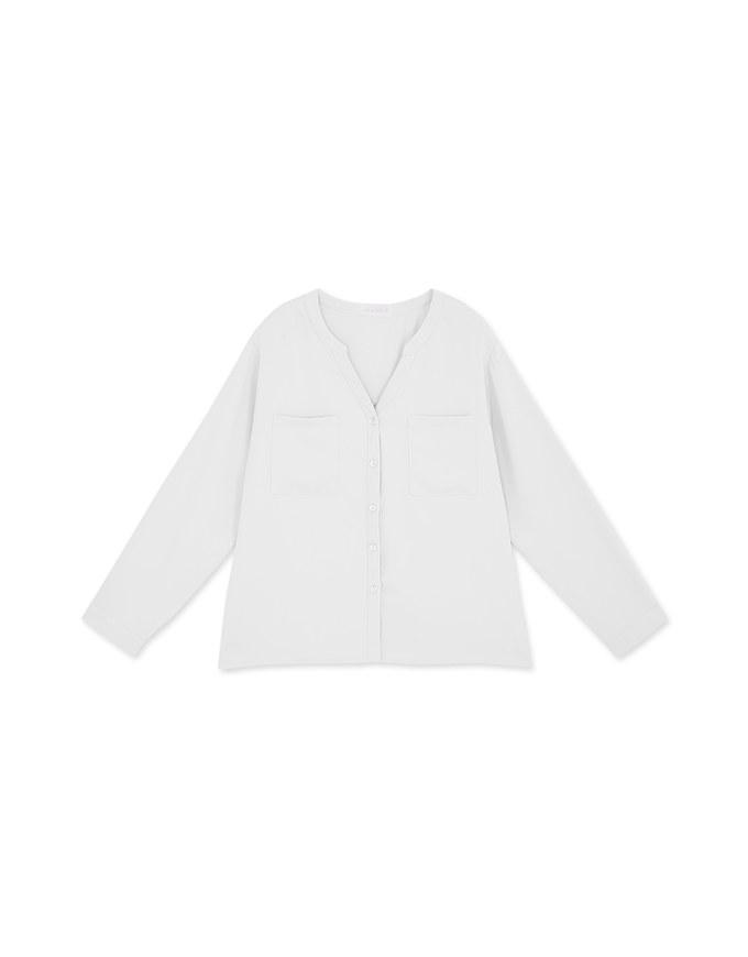 Textured Anti-Wrinkle Iron Free Collarless Blouse Shirt