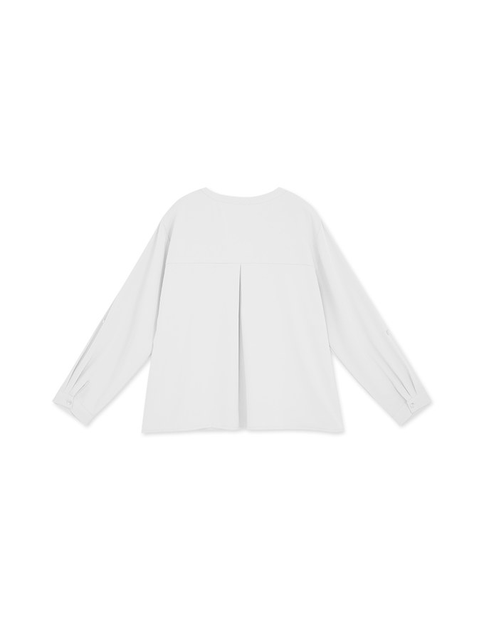 Textured Anti-Wrinkle Iron Free Collarless Blouse Shirt
