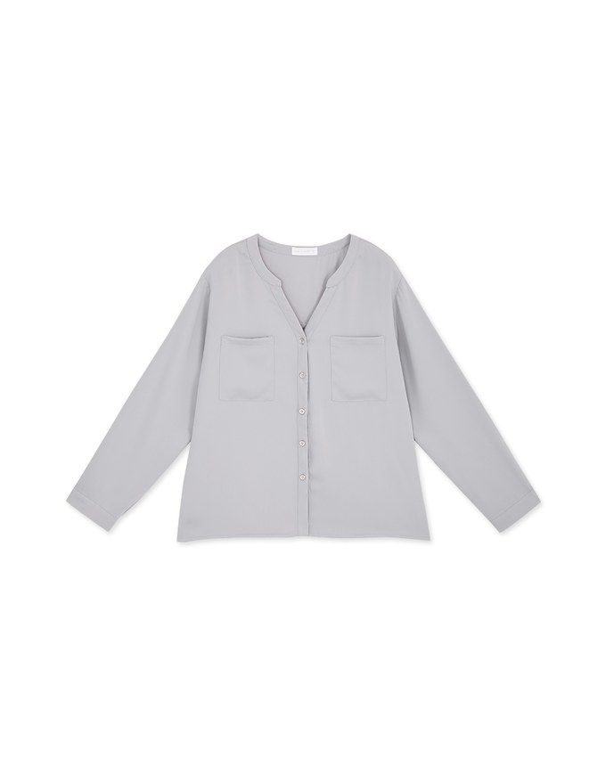 Textured Anti-Wrinkle Iron Free Collarless Blouse Shirt