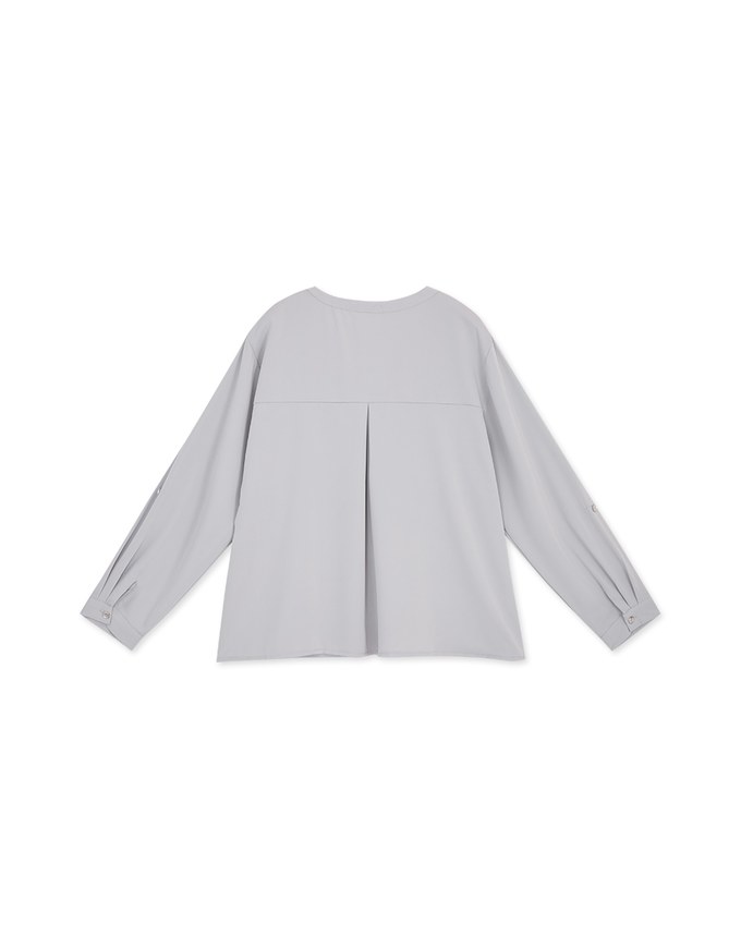 Textured Anti-Wrinkle Iron Free Collarless Blouse Shirt
