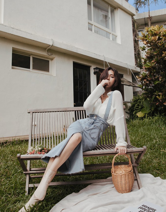2Way High Waisted Slit Denim Jeans Pencil Skirt