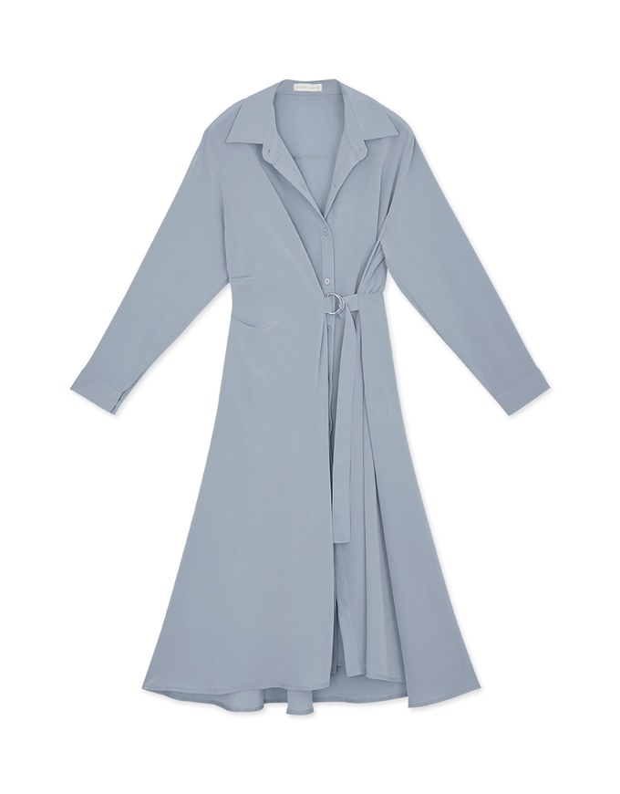 Soigné Dual-Loop Belted Midi Shirt Dress