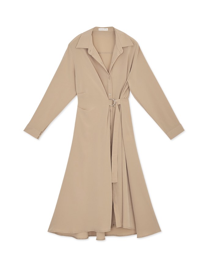 Soigné Dual-Loop Belted Midi Shirt Dress